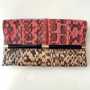 Diane von Furstenberg DVF Snakeskin Envelope Clutch Bag in Coral & Beige NEW